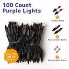 PREXTEX 100 Count Purple Halloween Lights - 20 ft Fairy String Lights with Black Wire - Violet Indoor and Outdoor Mini Light for Halloween Parties, Christmas Holiday Decorations, Fences and Patios