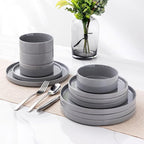 GBHOME Dinnerware Set for 4, 12 Piece Speckled Plates and Bowls Set with Glazed Bottom, Chip & Scratch Resistant Stoneware Plates Sets, Dishwasher & Microwave Safe Dishes (Limestone, Service for 4)