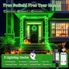 JMEXSUSS Green Halloween Lights Outdoor, 132ft 400 LED Halloween String Lights Plug in with Remote, Indoor Green Light for Porch Tree House Yard Christmas Decorations