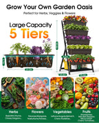 Olaiti 5-Tier Vertical Garden Bed Planter Boxes with Drainage System & Storage Space, Freestanding Vertical Garden Planter with 5 S-Hooks for Plants Vegetables Flowers Herbs in Garden Patio Yard