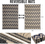 OLANLY Waterproof Outdoor Rug 9x12 ft Clearance, Reversible Outdoor Plastic Straw Rug, RV Mat, Indoor Outdoor Carpet for Patio, Camping, Balcony, Deck, Backyard, Black & Beige