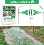 GonLei 10x30FT Garden Mesh Netting Kit Raised Beds (6 Pcs Garden Hoops & 18 Clips) Garden Hoops Plant Row Covers Netting Protection Berry Bush Trees Grass Seed Barrier Net