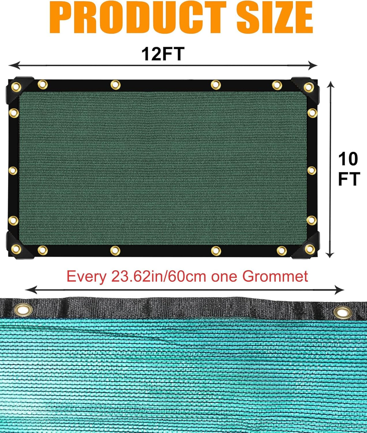 E.share 70% Shade Cloth for Garden, 12 Ft X 10 Ft Sun Shades Outdoor Patio with Grommets for Plant Covers,Porch Screen,Pergola Shade Cover,Greenhouse,Green