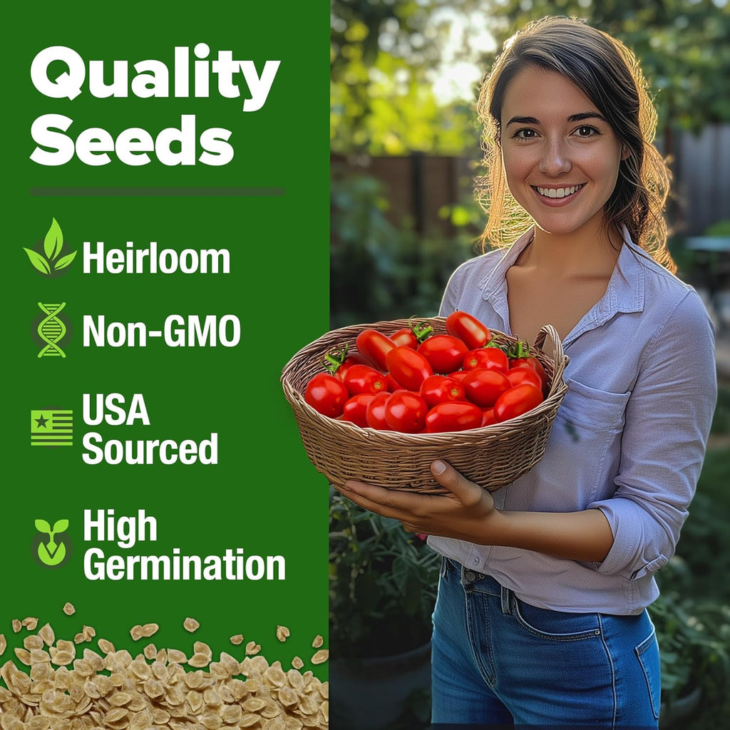 HOME GROWN San Marzano Tomato Seeds – 132 Heirloom, 𝗡𝗢𝗡-𝗚𝗠𝗢, 𝗨𝗦𝗔-𝗦𝗢𝗨𝗥𝗖𝗘𝗗 Seeds – High Germination Tomatoes for Indoor & Outdoor Growing – Classic Paste Variety for Gardeners & Home Use