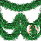 25 Feet Metallic Twist Tinsel Garland Backdrop for Parade Floats, Christmas Eve, New Year, Valentine's Day Party Decorations (Green, 4in x 25ft)