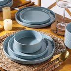 AmorArc Ceramic Dinnerware Set for 8 | Speckled Stoneware Plates and Bowls with Rustic Terracotta Underside| Scratch Resistant,Dishwasher & Microwave Safe Dishes Sets- 24pcs Blue