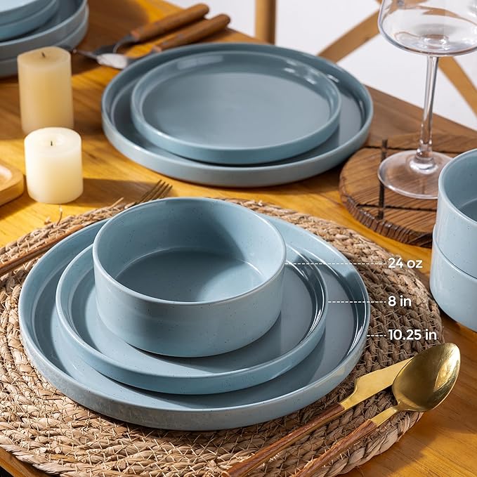 AmorArc Ceramic Dinnerware Set for 6 | Speckled Stoneware Plates and Bowls with Rustic Terracotta Underside| Scratch Resistant,Dishwasher & Microwave Safe Dishes Sets- 18pcs Blue