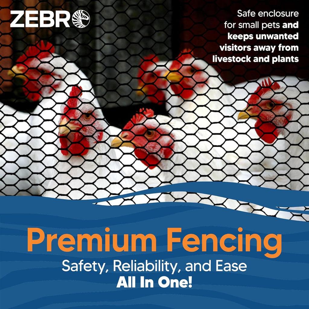 Plastic Hex Chicken Wire Mesh Garden Fence Roll (4' x 50' - Black) - Versatile Poultry Netting and Garden Fence for Temporary or Semi-Permanent Enclosures, Deer Fencing, and Construction Barriers