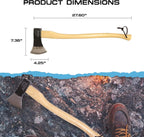 Prandi Axes Professional C45 Forged Carbon Steel Hatchet - Hickory Handle with Leather String - Ideal for Firewood, Splitting, and Chopping - 31.5" L x 8.58" W, 1600g Head 3.035.16.TH - No Sheath