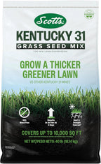 Scotts Kentucky 31 Grass Seed Mix for New Lawns or Overseeding, Grows Thicker and Greener vs. Other Kentucky 31 Mixes, Covers up to 10,000 sq. ft.