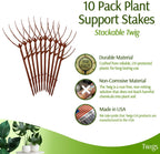 Stackable Plant Support Stakes, Stem Holder Structures for Indoor & Outdoor Use, Garden Accessories for Climbing & Potted Plants, Trellis Alternative - Begonia Red, 10 Pack, 17" L