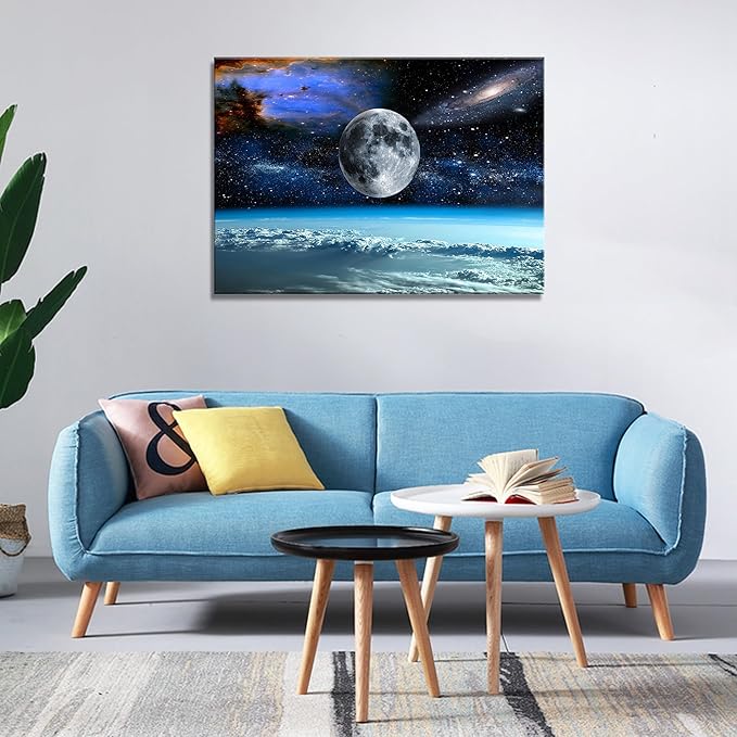 XXMWallArt FC2581 Space View From Earth Space Canvas Wall Art Landscape Modern Decor Painting Abstract for Living Room Bedroom Kitchen Home and Office 32.00'' x 48.00''