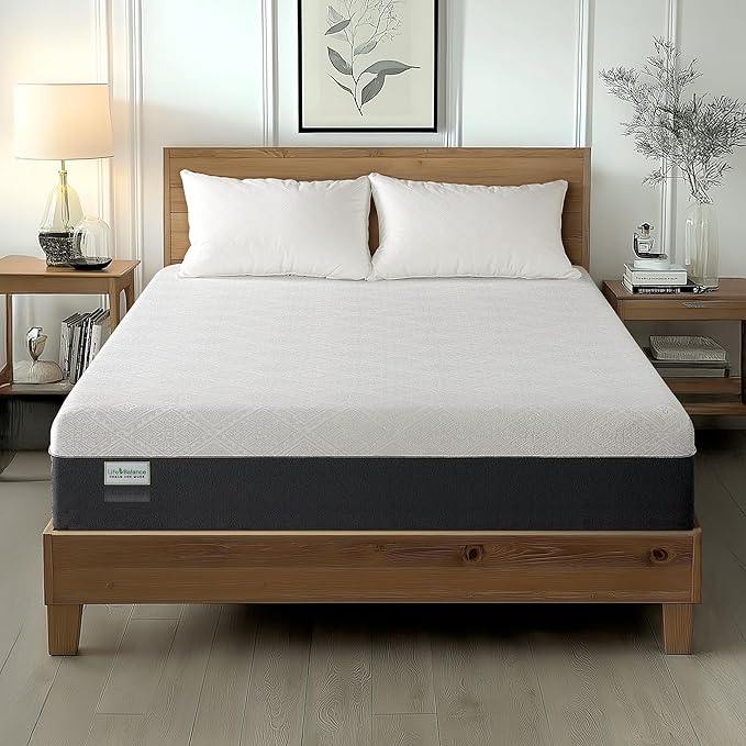Life Balance 8 Inch Queen Size Mattress, Cooling Gel Memory Foam Mattress in a Box, Made in USA Queen Mattresses, Motion Isolation, Pressure Relief, Medium Firm, CertiPUR-US Certified, CY-8-Q