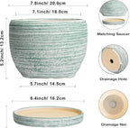 SQOWL Ceramic Planters for Indoor Plants - 8 inch Plant Pot Outdoor, Ceramic Flower Pot with Drainage Hole and Saucer, Round Modern Planter, Living Room Apartment Decor, Birthday Gifts, Green