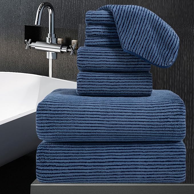 8-Piece Premium Towel Set for Bathroom|2 Oversized Large Bath Sheet,2 Hand Towels,4 Washcloths|Soft Cozy Highly Absorbent Fast Dry Microfiber Shower Towel Set for Hotel Bathroom Essentials,Navy Blue