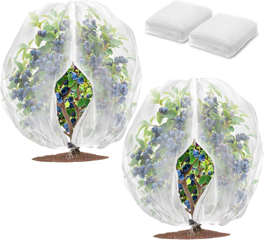 2 Pack Fruit Tree Netting Bags with Zipper and Drawstring, 4 x 5ft Ultra Fine Mesh Garden Netting Plant Cover, Bird Netting for Blueberry Bushes, Fruit Trees, Flowers (White, 4 x 5 ft)