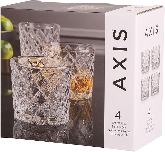 Glaver's Whiskey Glasses Set of 4. 10oz. Double Old Fashioned Glasses for Cocktail Bourbon Rock Glasses,Bar Glasses for Scotch Tequlia Rum. Diamond Cut Glasses. Gift for him