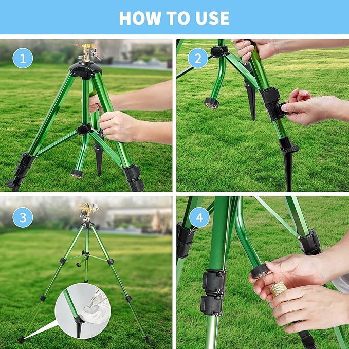 Impact Sprinklers on Tripod Base,Heavy Duty Lawn Sprinkler for Yard with 360 Degree Large Area Coverage Irrigation,Brass Sprinklers with Adjustable Head Nozzle,3/4Inch Connector Extension Legs