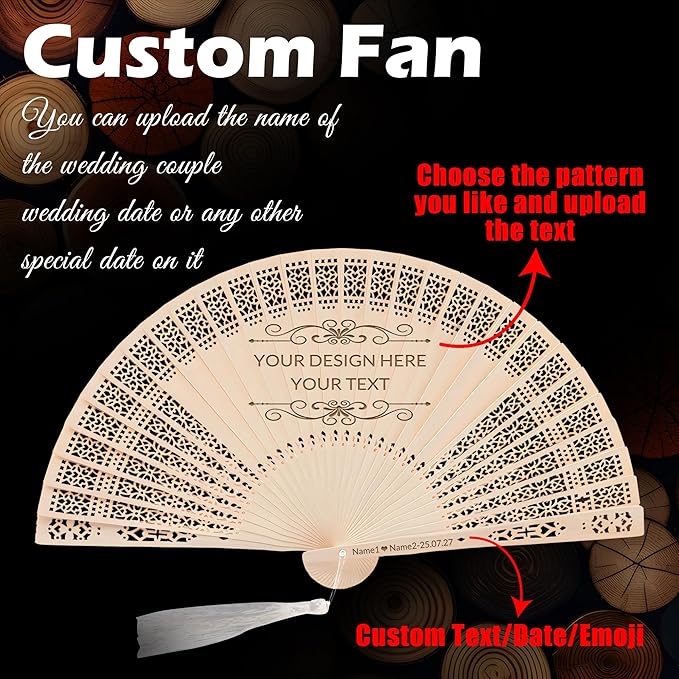 20 PCS Custom Fans Personalized Folding Fans for Line Dancing Wooden Hand Fan Wedding Favors Gift for Guests Personalized Fans for Events