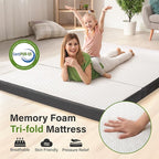 Folding Mattress 4in Twin Memory Foam Tri-Folding Mattress with Washable Cover Foldable Floor Mat for Guest Bed, Camping, Yoga, RV Travel, White (Size: 38" L x 75" W x 4" Th)