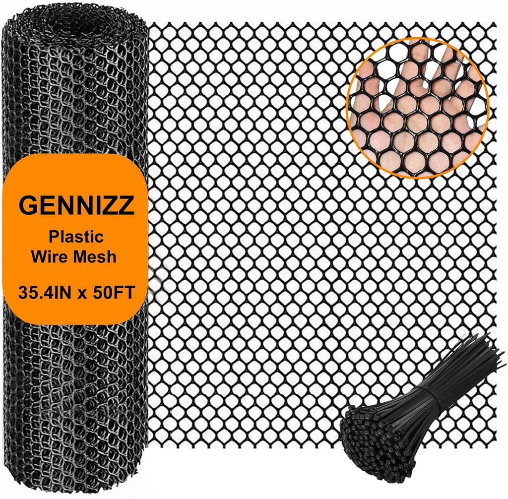 Plastic Wire Mesh Fence Roll, GENNIZZ 35.4IN x 50FT Plastic Chicken Wire Mesh, Garden Netting Fencing Barrier for Poultry Balcony Chicken Puppy (0.9m x 15m)