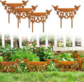 Sungmor Decorative Cast Iron Garden Edging Border, 4 Pack Rustic Brown Landscape Edging Low Picket Fence, 9.9inch Tall Outdoor Flower Bed Lawn Fence Panels, Vintage Metal Yard Decor Stakes