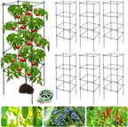 6 Packs Tomato Cages for Garden, 12"×12"×39" Plant Support Cage with Different Spacing, Green Metal Trellis for Climbing Plants Like Cucumber, Flowers