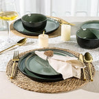AmorArc Stoneware Dinnerware Sets,Round Reactive Glaze Plates and Bowls Set,Highly Chip and Crack Resistant | Dishwasher & Microwave Safe Dishes Set,Service for 4 (12pc)