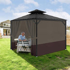 Gazebo Privacy Curtains 10' x 10' with Zipper 4-Panels Side Wall Universal Replacement for Patio, Outdoor Canopy, Garden and Backyard Khaki and Brown (Curtain Only)