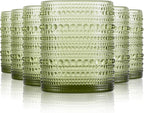 Hobnail Drinking Glasses Set of 6, Vintage Colored Glassware 11oz, Beverage Glass Cups for Water, Juice, Cocktail (Green)