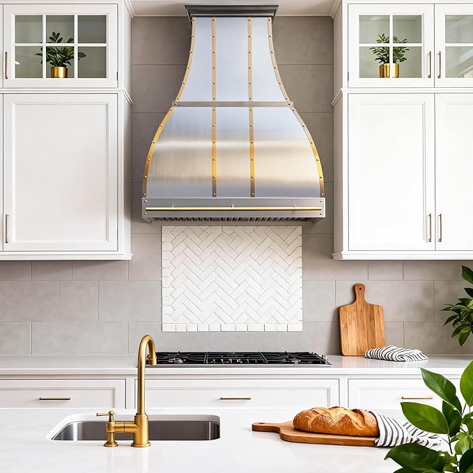 CHETTO C Stainless Steel Range Hood Cover with Quiet Vent Hood Insert Custom Handcrafted Metal Kitchen Fan with Towel Rack LED Light 60"W x24"D x39"H Brushed Stainless Steel Wall Mount