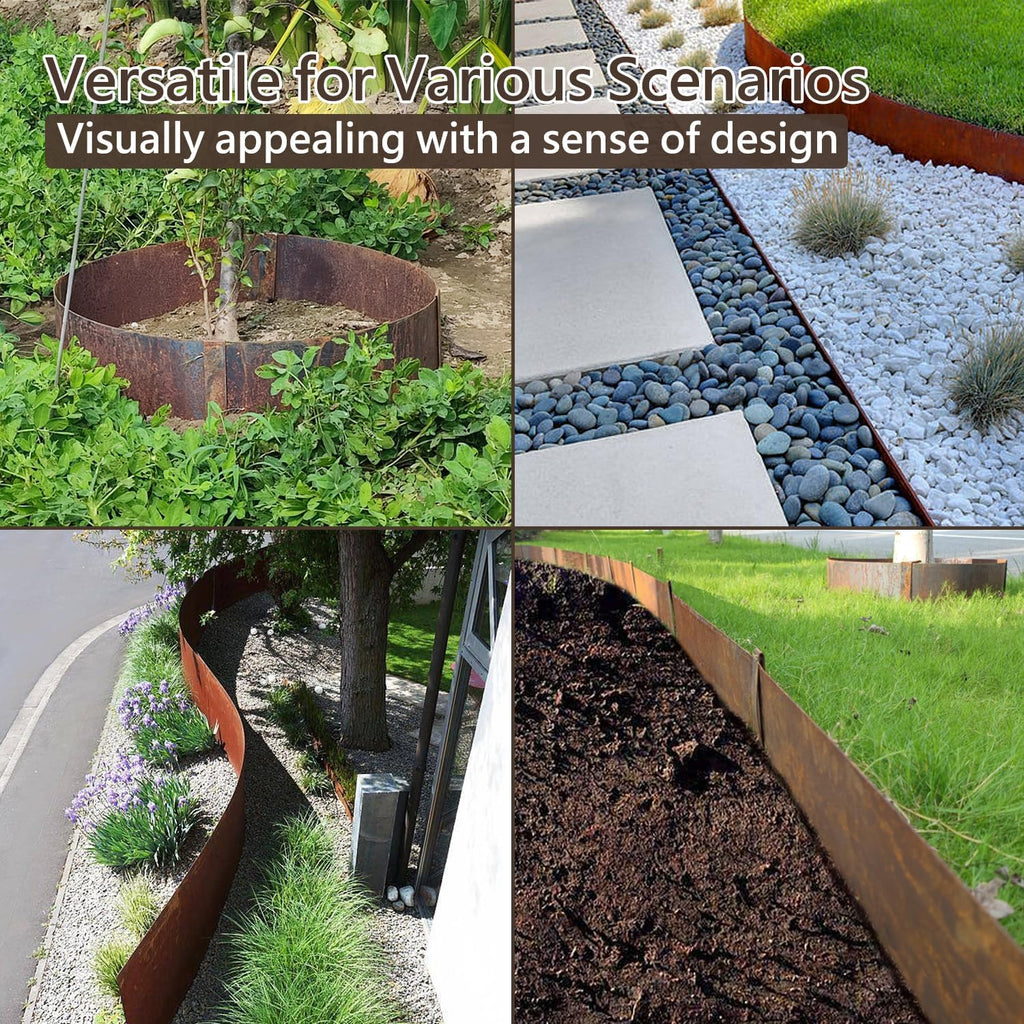 Cor-Ten Steel Landscape Edging with Rust Patina Finish, Pre-Rusted Cor-Ten Steel Landscape Edging, 42 inch Strips, 6 inch Depth (6 Pack)