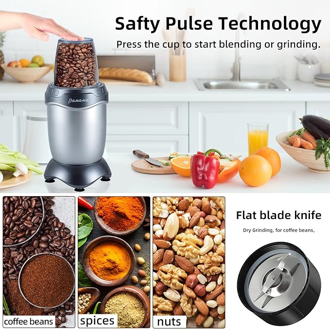 Panana Smoothie Blender 850W Portable Personal Blender and Grinder Combo Shakes and Smoothies 2 * 20Oz To-Go Cups & Lids, Personal Blenders for Juice, Frozen Drinks, Sauces