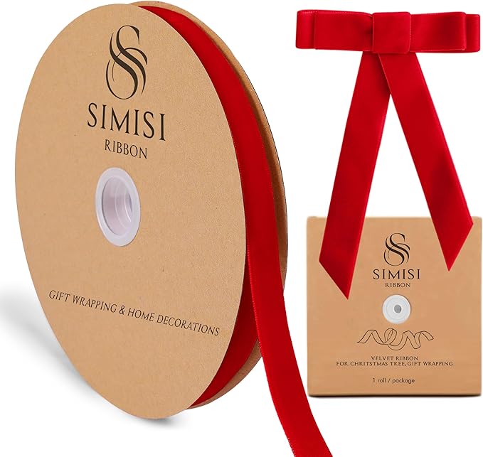 Red Velvet Ribbon 5/8'' 25 Yards for Christmas Tree, Gift Wrapping, Flower Bouquet, Wreath Decorations, Bow Making
