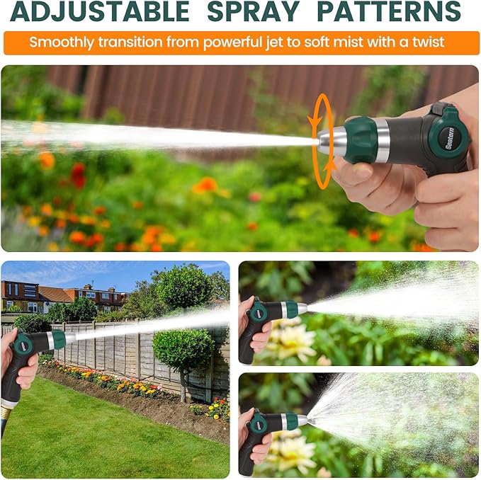 High Pressure Garden Hose Nozzle Sprayer, Heavy-Duty Metal Water Hose Nozzle with Thumb Control & Adjustable Jet for Car Washing, Patio Cleaning, Lawn & Plant Watering