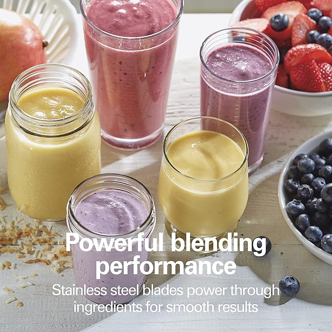 Hamilton Beach Portable Blender for Shakes and Smoothies, 14 Oz BPA Free Travel Cup & Lid, Durable Stainless Steel Blades, Personal Smoothie Blender, Blue (51132)