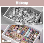 Plastic Drawer Organizers, 18 PCS Bathroom Drawer Organizer Bins, Desk and Vanity Organizer Plastic Tray, Makeup organizer and storage for Bedroom, Kitchen Gadgets Utensils and Office (Pink)