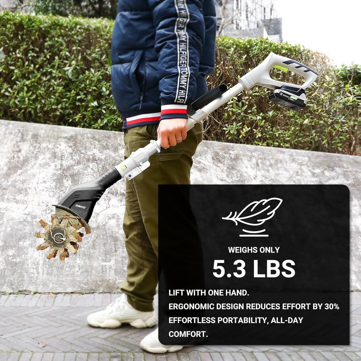 Cordless Electric Garden Tiller: DEKOPRO Power Cultivator for Effortless Soil Cultivation in Flower Beds, Vegetable Gardens, Lawns-Lightweight Lawn Yard Garden Tiller for Women & Seniors