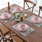 AmorArc Ceramic Dinnerware Sets for 4, Pocelain Plates and Bowls Sets, Scratch Resistant Dishes Set, Dishwasher & Microwave & Oven Safe,Pink-12 pcs