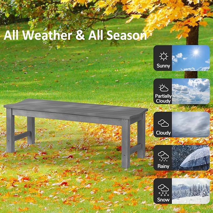 Outdoor Bench Set of 2, 2-Person Patio Backless Benches, HIPS Weatherproof Garden Bench That Never Rot and Fade, Suit for Backyard, Church, Patio, Deck and Entryway (Grey)
