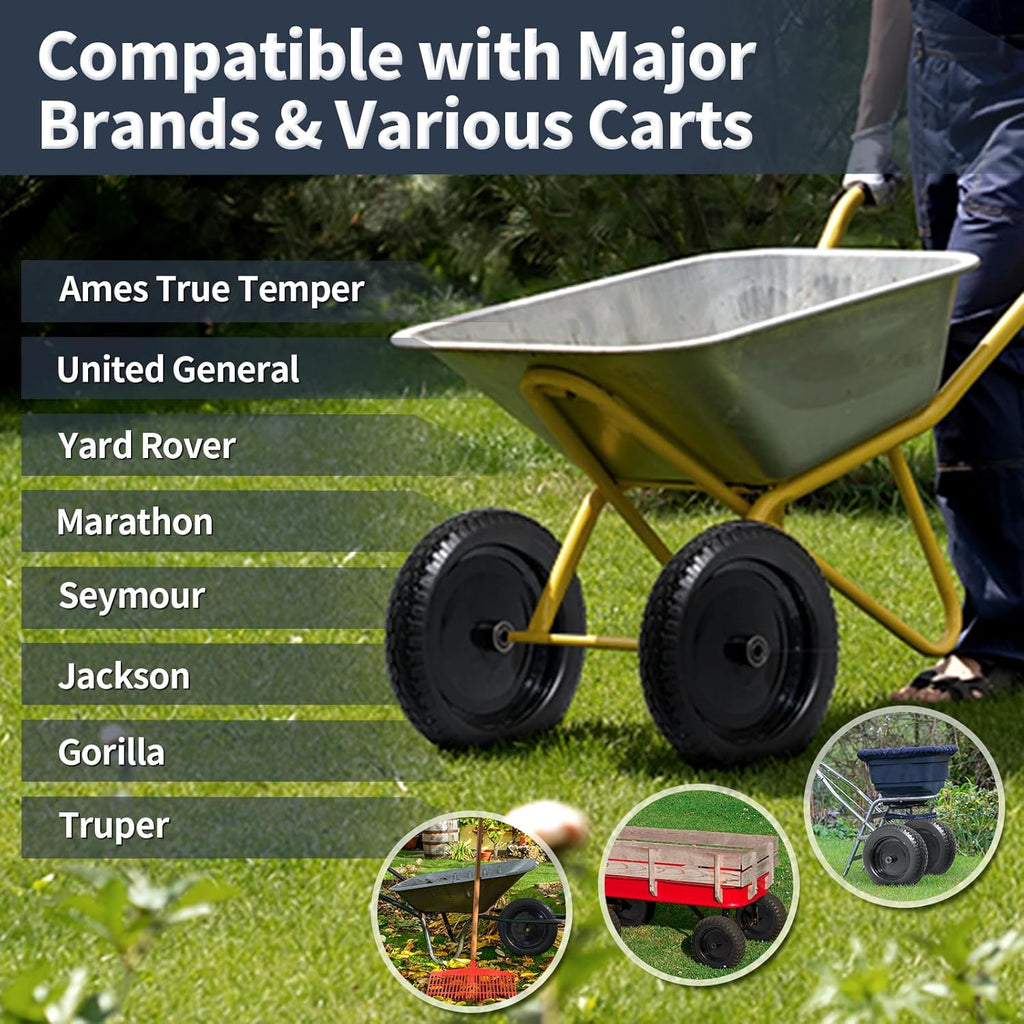 Wheelbarrow Tire 4.80/4.00-8 Flat Free Solid Tire Wheel 14.5 Inch, Replacement Heavy Duty Wheel, with 5.8" and 3.4" Bearings 3" Center Hub, fits Garden Cart, Dolly, Hand Truck, Trailer, Wagon, 1 Pcs