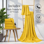 Extra Large Bath Towels Set 35x70 Inches - Yellow Luxury 600 GSM Oversized Bath Sheet Towel,Ultra Soft Microfiber - Quick Dry,Highly Absorbent Shower Towels Spa Hotel Bathroom Towel Set (4-Pack)