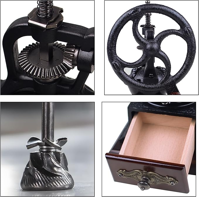 Manual Burr Coffee Grinder,Home Vintage Style Wooden Hand Crank Coffee Maker Grinder
