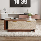 Tribesigns Extendable Coffee Table with 2 Storage Drawers, Dual-Tone Center Table with Sliding Tabletop, Multi-Functional Hidden Storage Wooden Rectangle Cocktail Table for Living Room (Walnut & Oak)