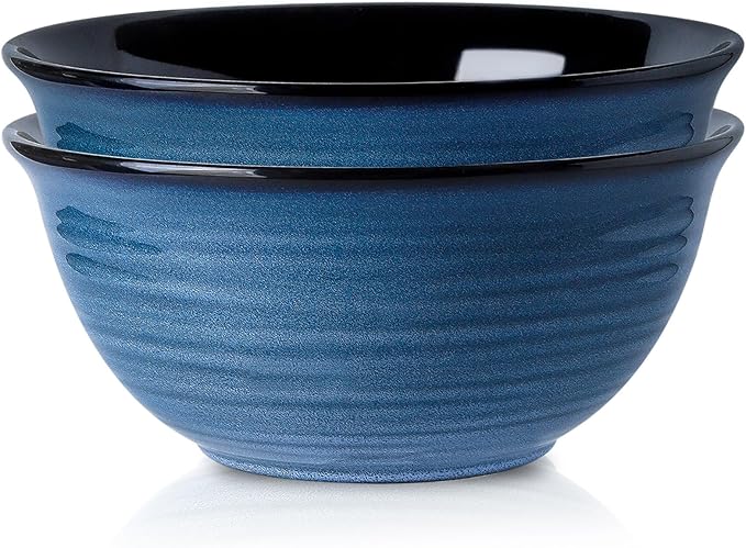 Hasense Ceramic Salad Bowls, 8.5 Inch Large Serving Bowls, 60 oz Serving Dishes for Entertaining Soup Pasta Ramen Pho Fruit Popcorn, Dishwasher and Microwave Safe, Set of 2, Navy Blue