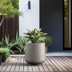 Kante 15.3" Dia Round Concrete Planter, Outdoor Indoor Large Plant Pots Containers with Drainage Hole and Rubber Plug for Home Garden Patio, Buff Concrete