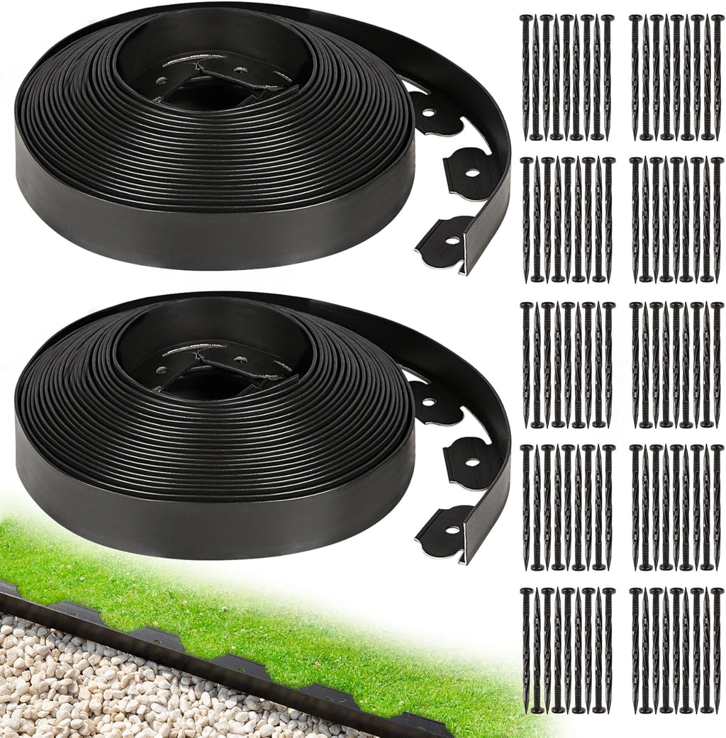 1.5 Inch Garden Edging Border 100FT, Plastic Edging for Landscaping with 120pcs Spikes