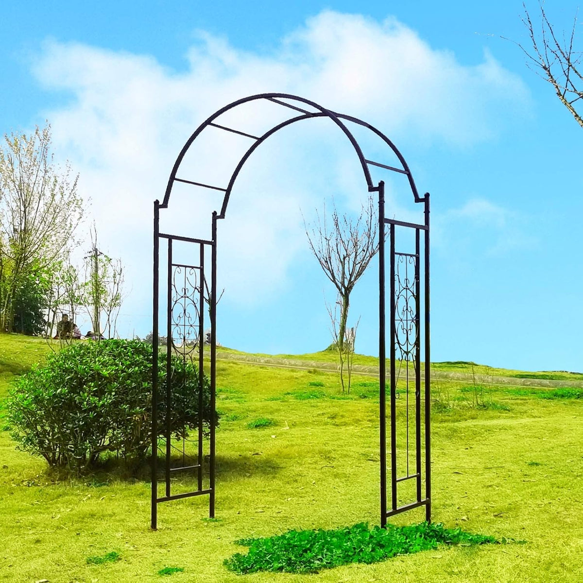 OUTOUR Garden Arch Arbor Arbour Trellis Archway for Climbing Plants Roses Vines Support Rack, Outdoor Garden Lawn Backyard Patio, Matte Black