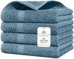 100% Cotton Hand Towel Set of 4, (16 x 28 inches) Sustainable, Soft, Highly Absorbent, Quick Drying, Combed Cotton Hand Towels Pack of 4 Ideal for Hotels, Spa, Bathroom, Dorm, Blue