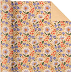 WRAPAHOLIC Kraft Floral Wrapping Paper Roll - Mini Roll - 17 Inch x 16.5 Feet - Watercolor Flower Wrapping Paper, Perfect for Wedding, Birthday, Bridal Shower, Tea Party